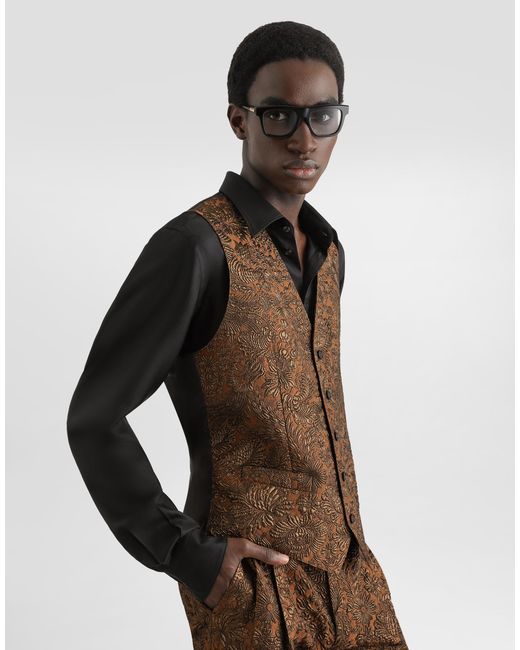 Dolce & Gabbana Brown Single-Breasted Brocade Vest for men