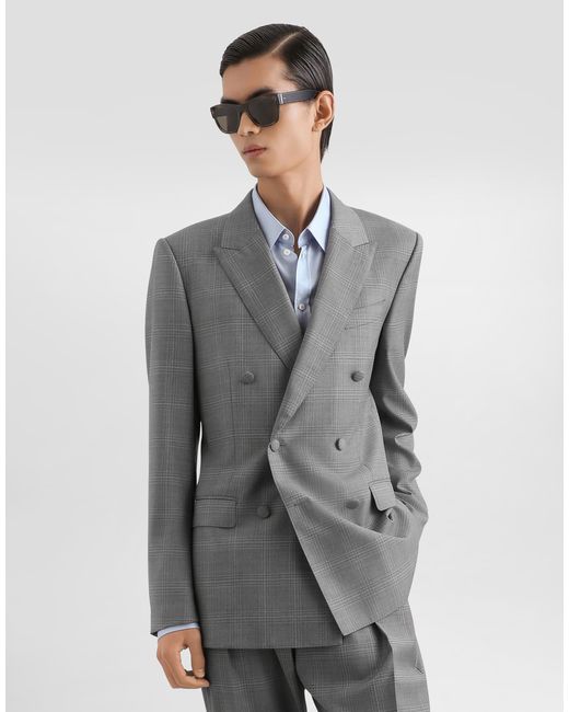 Dolce & Gabbana Gray Double-Breasted New Martini Glen Plaid Jacket for men