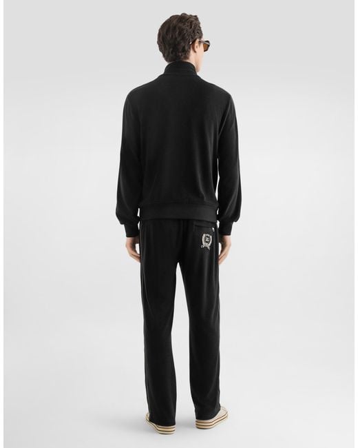 Dolce & Gabbana Black Cotton Terry Trousers for men
