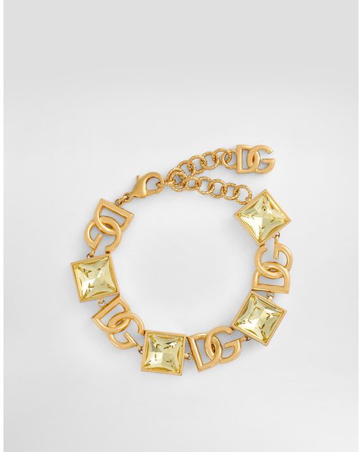 Bracciale Con Logo Dg E Strass di Dolce & Gabbana in Metallic