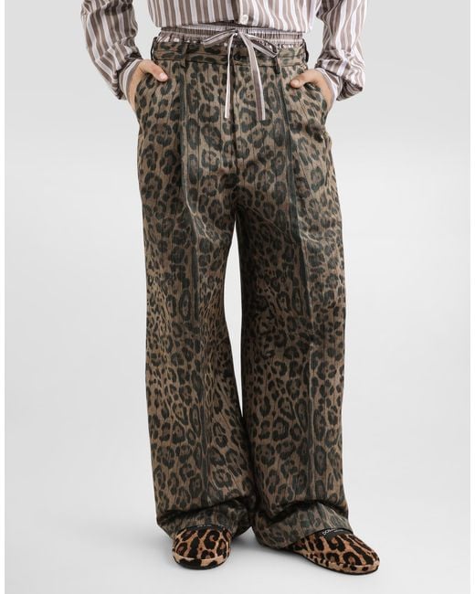 Dolce & Gabbana Multicolor Leopard- Jacquard Trousers for men
