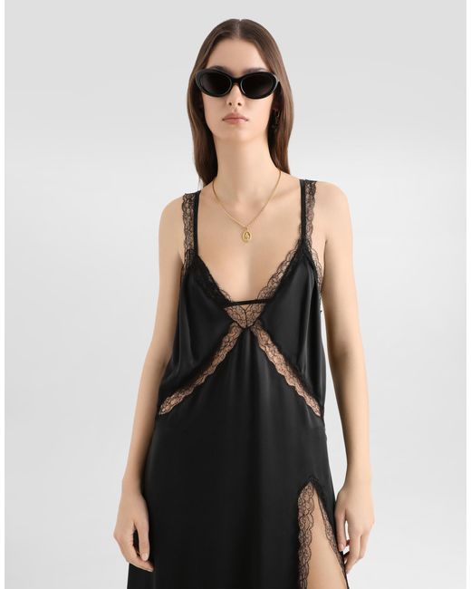 Dolce & Gabbana Black Silk Satin Slip Dress