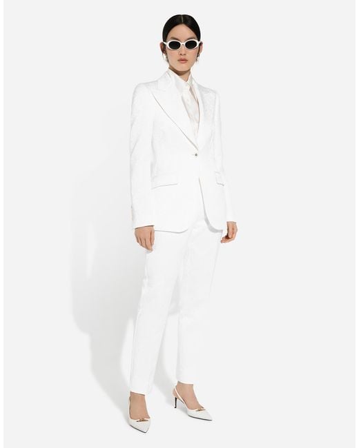 Dolce & Gabbana White Brocade Cigarette Pants