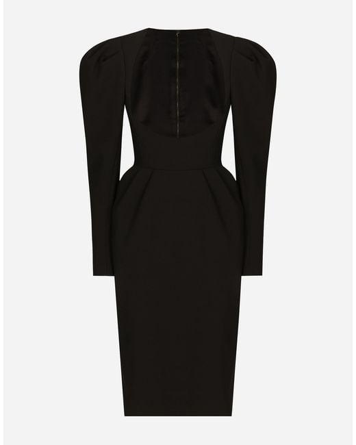 Dolce & Gabbana Black Calf-Length Wool Dress With Open Neckline