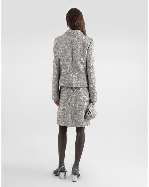 Dolce & Gabbana Gray Lamé Floral Jacquard Midi Skirt