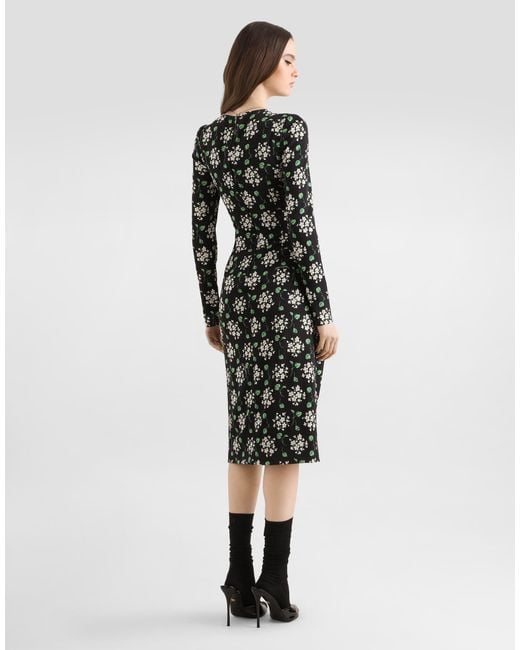 Dolce & Gabbana Multicolor Geranium Bouquets-Print Charmeuse Dress