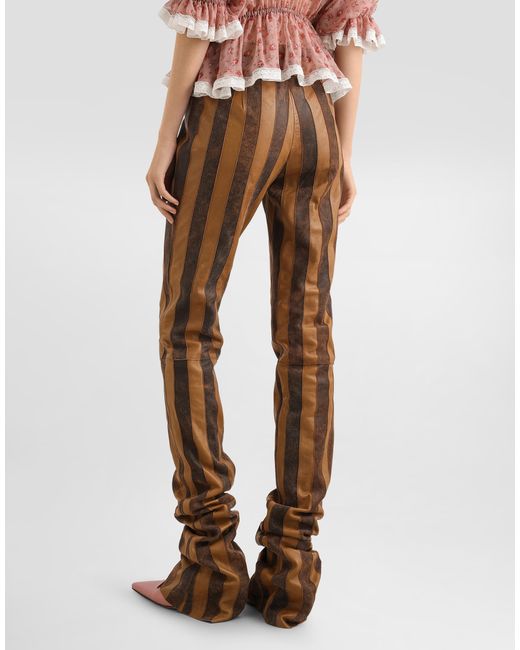 Dolce & Gabbana Natural Nappa Leather Trousers With Striped Print