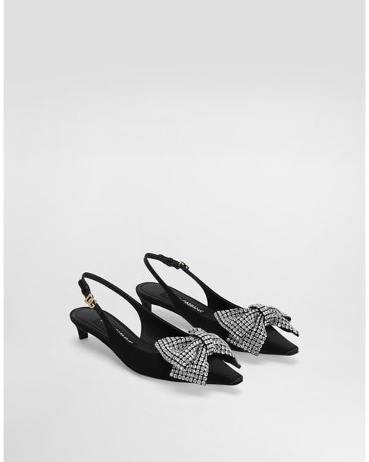 Dolce & Gabbana White Satin Slingbacks With Rhinestone Embellishment