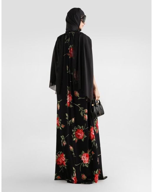 Dolce & Gabbana Black Rose Bouquet-Print Tunic Dress