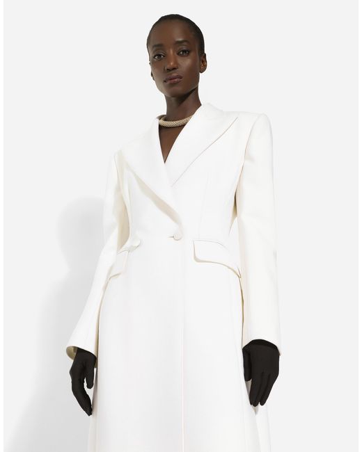 Dolce & Gabbana White Double-breasted Wool-blend Coat