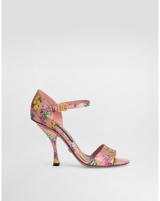 Dolce & Gabbana Pink Keira Satin Sandal With Little Flowers Print
