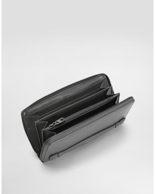 メンズ Dolce & Gabbana Zip-Around Calfskin Wallet Gray