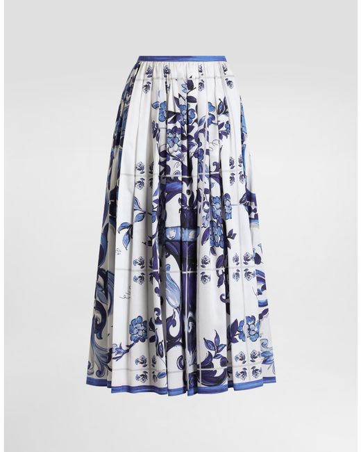 Dolce & Gabbana White Dg Exclusive Majolica- Long Cotton Satin Skirt
