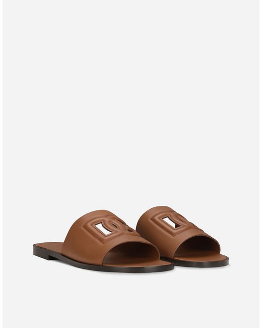 Dolce & Gabbana Brown Calfskin Sliders for men