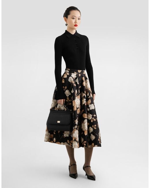 Dolce & Gabbana Vintage Rose- Brocade Midi Skirt White