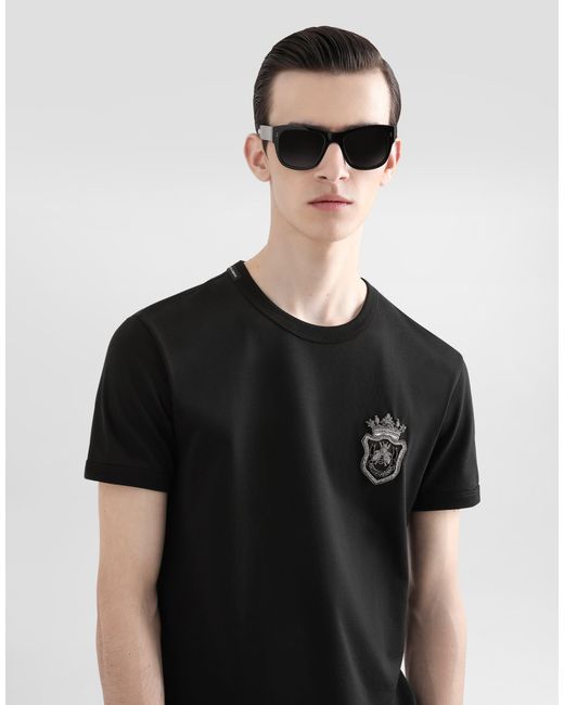 Dolce & Gabbana Black T-Shirt With Appliqué for men