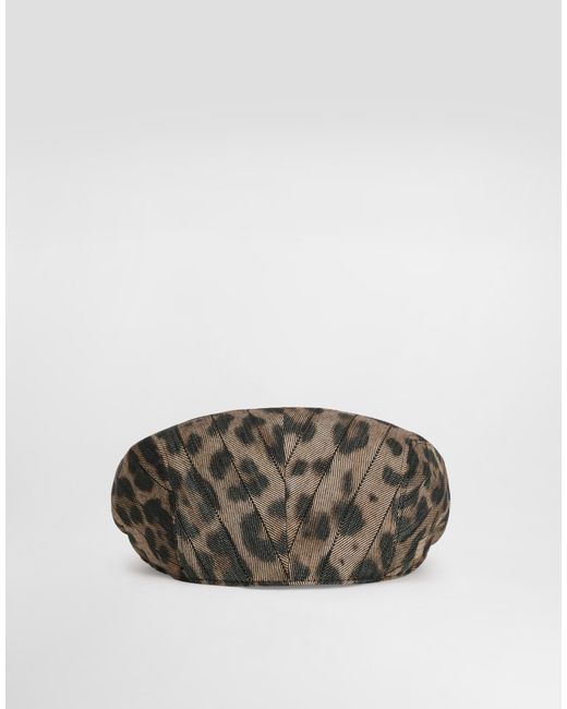 Dolce & Gabbana Gray Leopard- Jacquard Flat Cap for men
