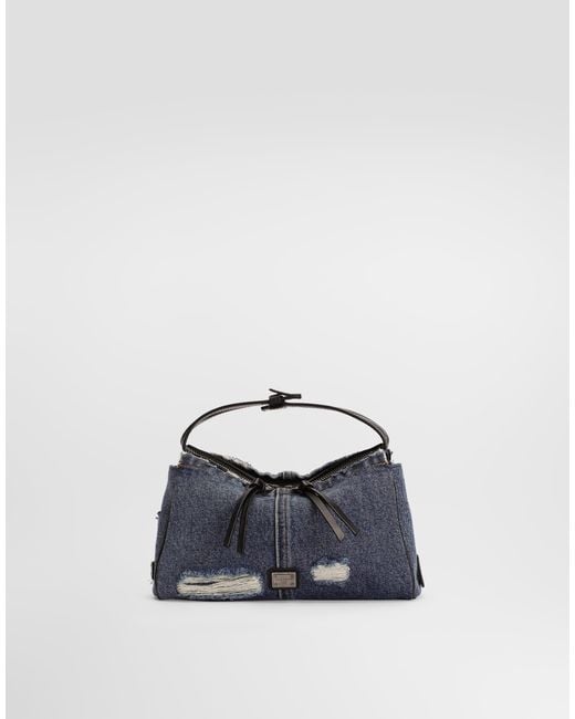 Dolce & Gabbana Blue Vittoria Denim Patchwork Shoulder Bag for men