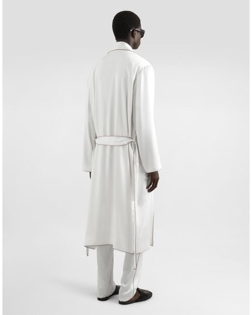 Dolce & Gabbana White Silk Robe With Embroidery for men