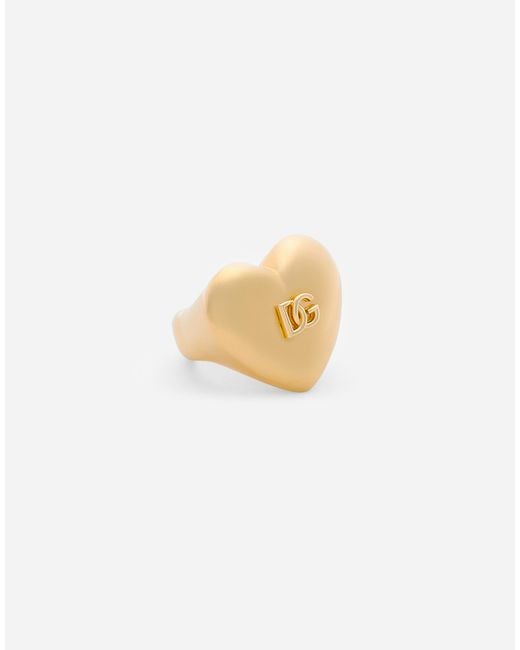 Dolce & Gabbana White Heart Ring With Embossed Dg Logo