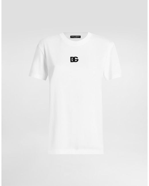 Dolce & Gabbana White Jersey T-Shirt With Dg Logo Embroidery