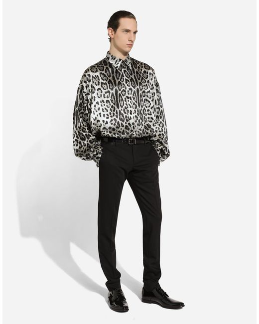 Dolce & Gabbana Black Dolce&Gabbana Super Oversize Leopard Print Silk Shirt for men