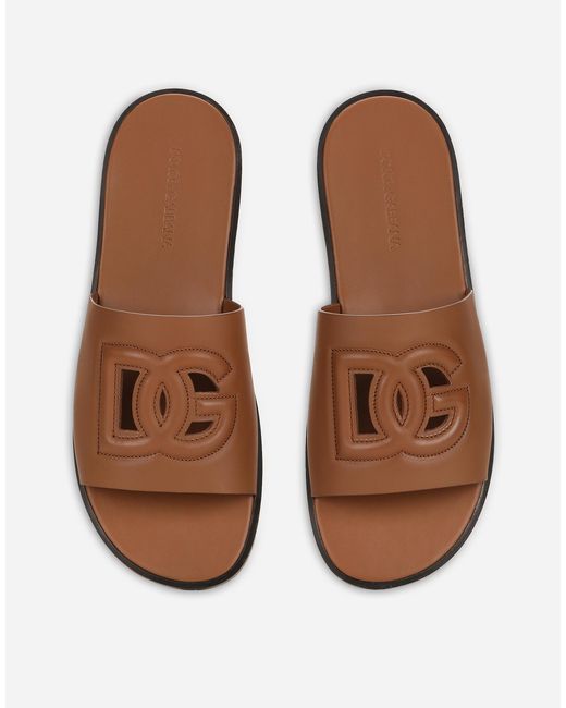 Dolce & Gabbana Brown Calfskin Sliders for men