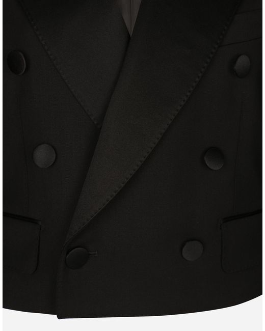 Dolce & Gabbana Black Cropped Double-Breasted Wool Tuxedo Jacket