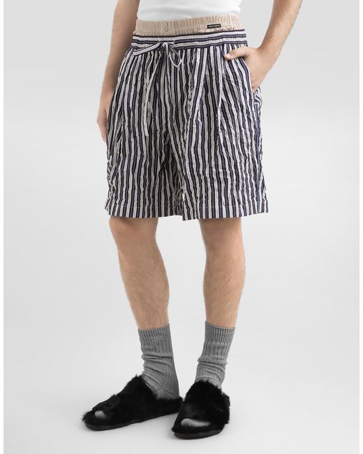 Dolce & Gabbana Black Crinkled Striped Fabric Bermuda Shorts for men