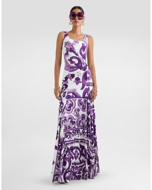 Dolce & Gabbana Majolica-Print Sleeveless Dress in Purple