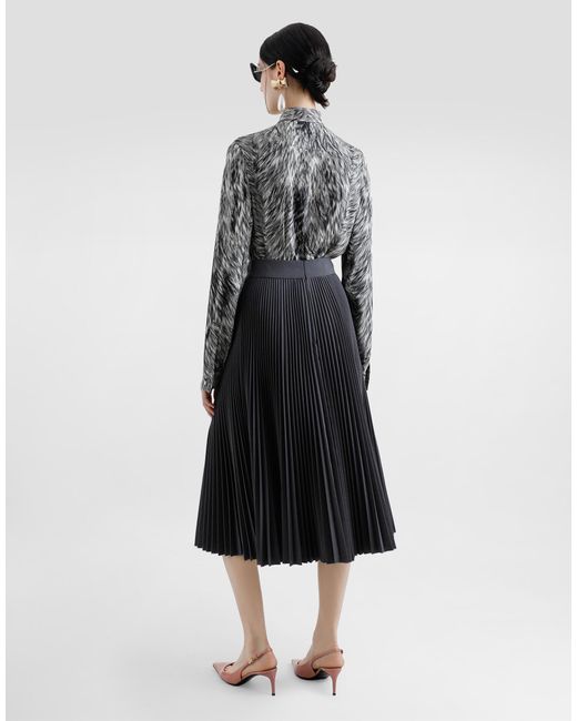 Dolce & Gabbana Blue Pleated Woolen Calf-Length Circle Skirt
