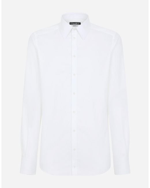 Dolce & Gabbana White Cotton Micro-Jacquard Martini-Fit Shirt for men