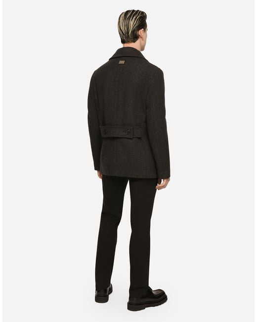 Dolce & Gabbana Zweireihiger Caban Aus Wolle Mit Logoplakette in Black für Herren