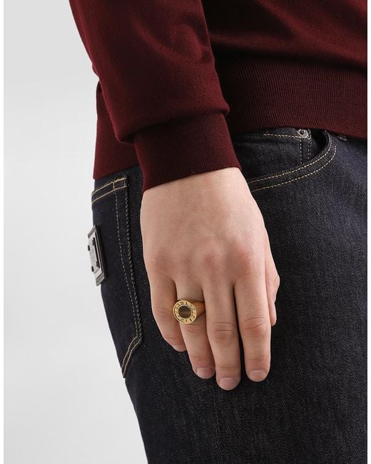 Dolce & Gabbana White Logo Ring With Stone for men