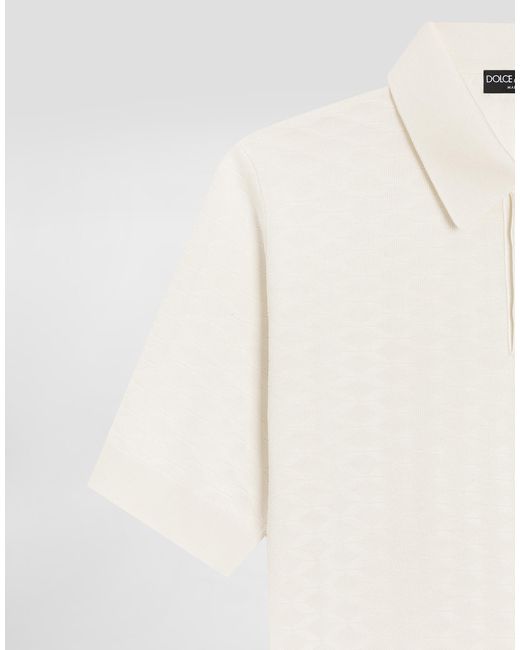 Dolce & Gabbana White Micro-Dot Stitch Silk Polo Shirt for men