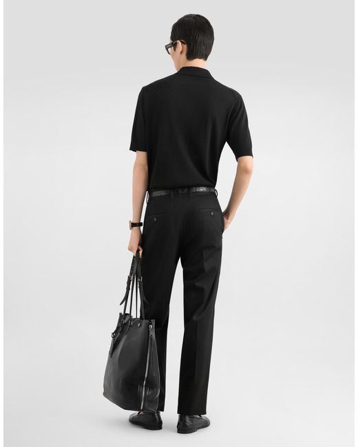 Dolce & Gabbana Black Silk Knit Polo Shirt for men