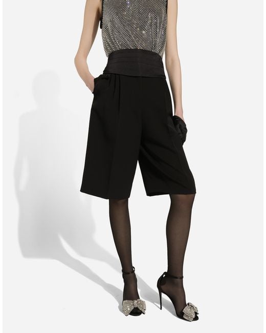 Dolce & Gabbana Black Striped Wool-Silk Wide-Leg Shorts