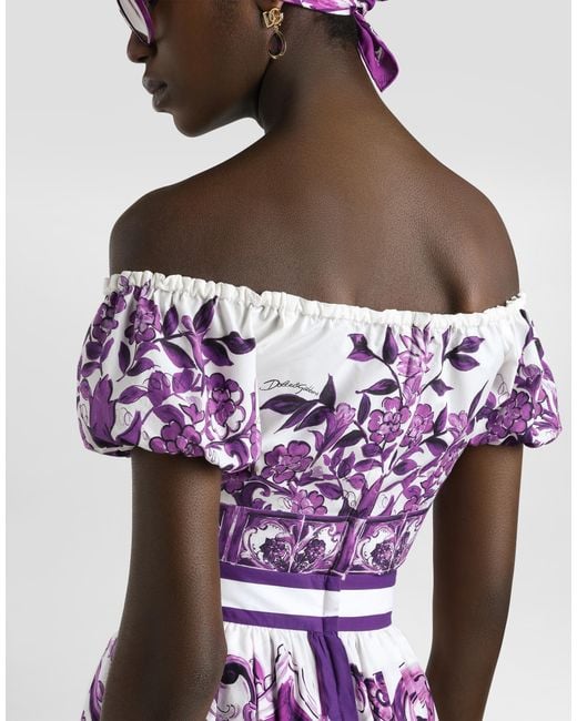Dolce & Gabbana Majolica-Print Poplin Top Purple