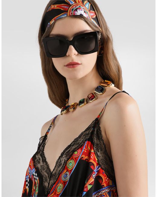 Dolce & Gabbana Red Carretto-Print Charmeuse Slip Dress