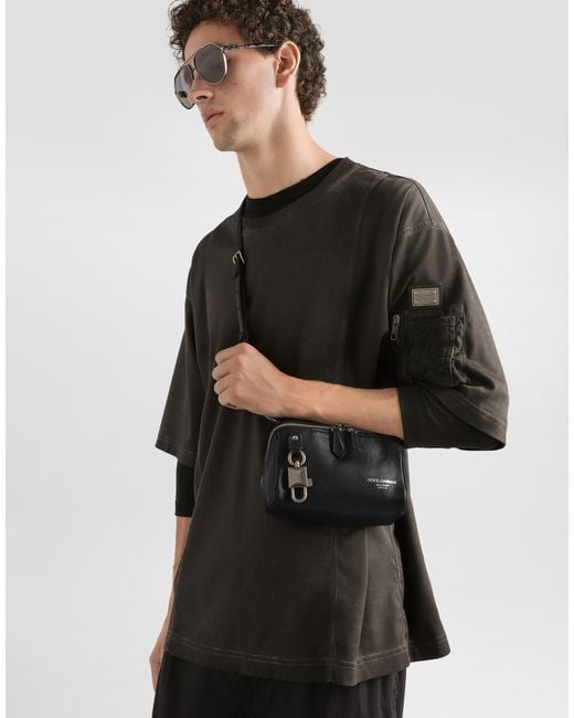 Dolce & Gabbana Black Lock Tempesta Calfskin Crossbody Bag for men