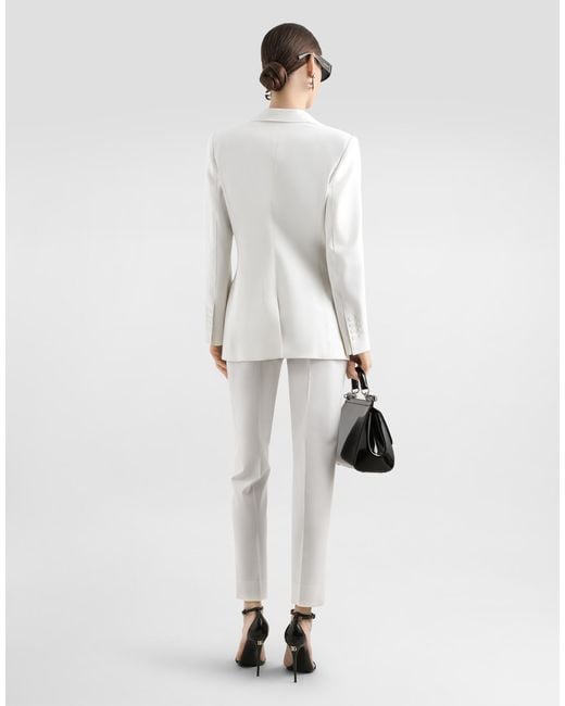 Dolce & Gabbana White Single-Breasted Woolen Turlington Blazer