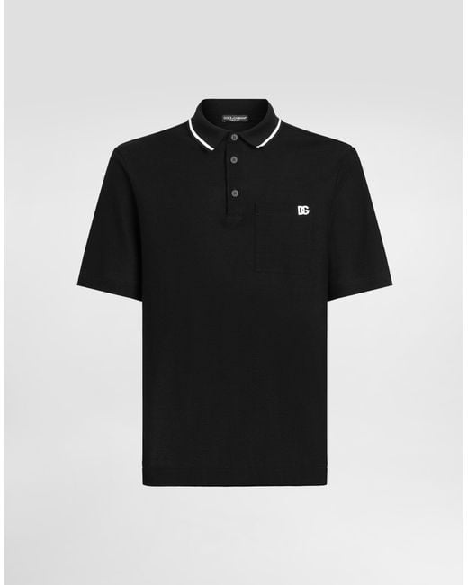 Dolce & Gabbana Black Cotton Piqué Polo Shirt for men