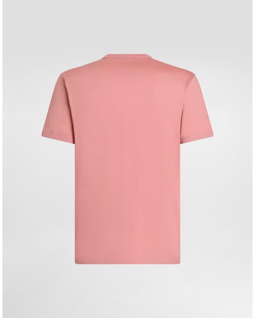 Dolce & Gabbana Pink Cotton T-Shirt With Patch for men