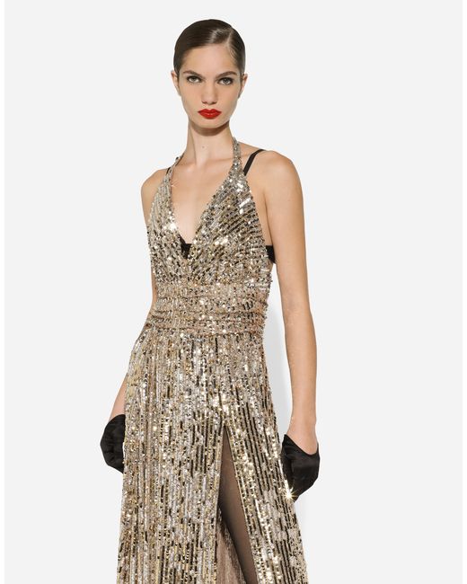 Dolce & Gabbana Natural Sequin-Detail Maxi Dress