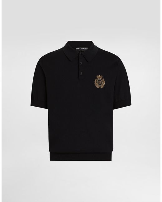 Dolce & Gabbana Black Cotton Polo-Shirt With Heraldic Patch for men