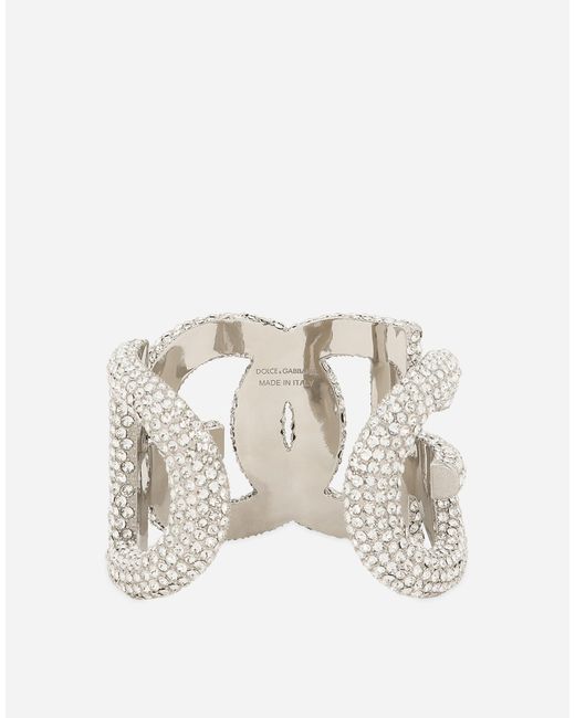Dolce & Gabbana White Rigid Rhinestone-Detailed Bracelet With Dg Logo