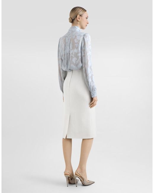 Dolce & Gabbana Blue Floral Fil Coupé Jacquard Chiffon Shirt