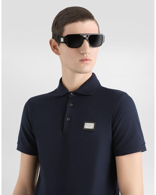 Dolce & Gabbana Blue Classic Cotton Polo Shirt With Front Buttons for men