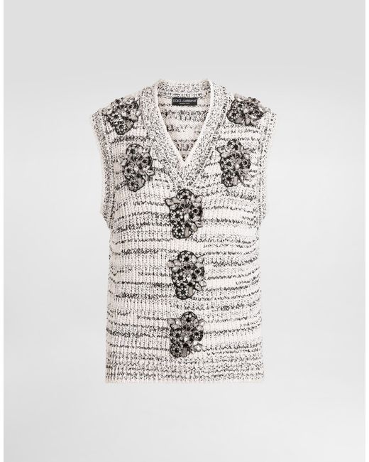 Dolce & Gabbana White Intarsia Pullover Vest for men