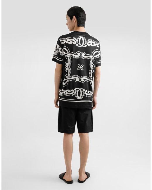 メンズ Dolce & Gabbana バンダナプリント シルク Tシャツ Black